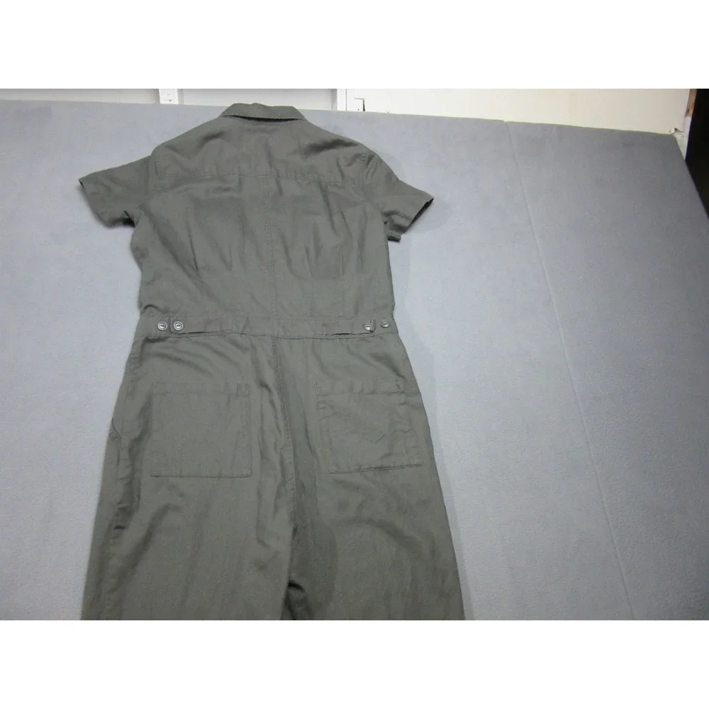 Quince Jumpsuit Womens Medium Green Linen Cotton Short Sleeve Utility Pockets